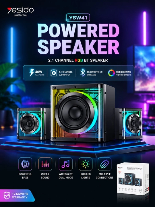 Yesido YSW41 40w2.1kanal bluetooth RGBkolonkalar kuchli bassli musiqa sistemi - 