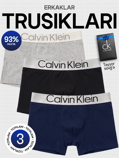 Calvin Klein erkaklar trusiklari, 3 donalik to‘plam bokserlar, sovg‘a qutisida, 93% paxta - 