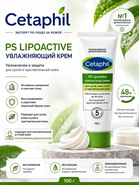 Cetaphil PS Lipoactive увлажняющий крем для лица 100 г - 