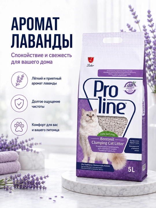 Proline  комкающийся бентонитовый наполнитель с ароматом лаванды  4.25 кг