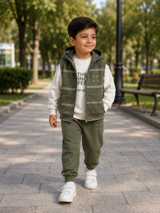O‘g‘il bola uchun kuzgi troyka, qulay kostyum, kapyushonli nimcha, 3-6 yosh
