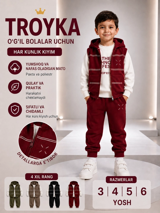 Осенняя тройка для мальчика, удобный костюм, жилет с капюшоном, 3–6 лет