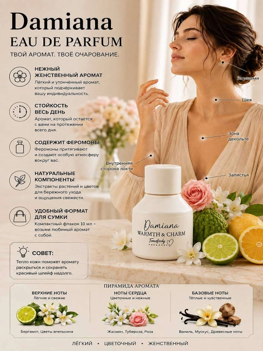 TOMOFODY Eau de Parfum 10 ml — feromonli ayollar atiri, uzoq saqlanuvchi parfum
