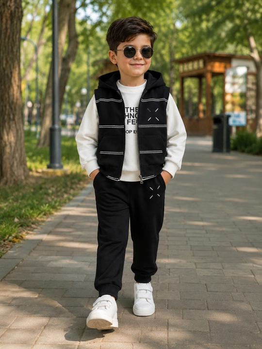 Осенняя тройка для мальчика, удобный костюм, жилет с капюшоном, 3–6 лет