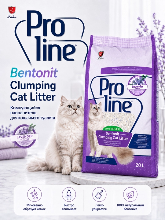 Proline  комкующийся бентонитовый наполнитель, с ароматом лаванды 17 кг - 