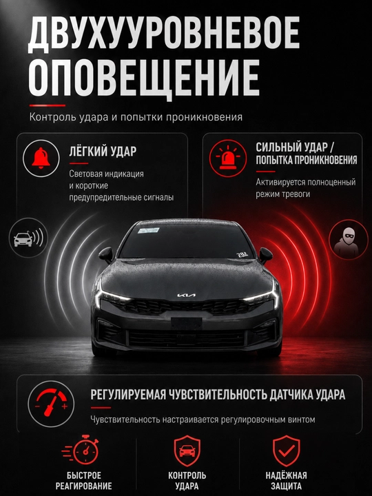 Avtomobil signalizatsiyasi AVA PRO, 2 ta pult va zarba datchigi