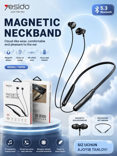Yesido YSP20 bluetooth 5.3 boyinga taqiladigan quloqchin magnitli simsiz naushnik - 