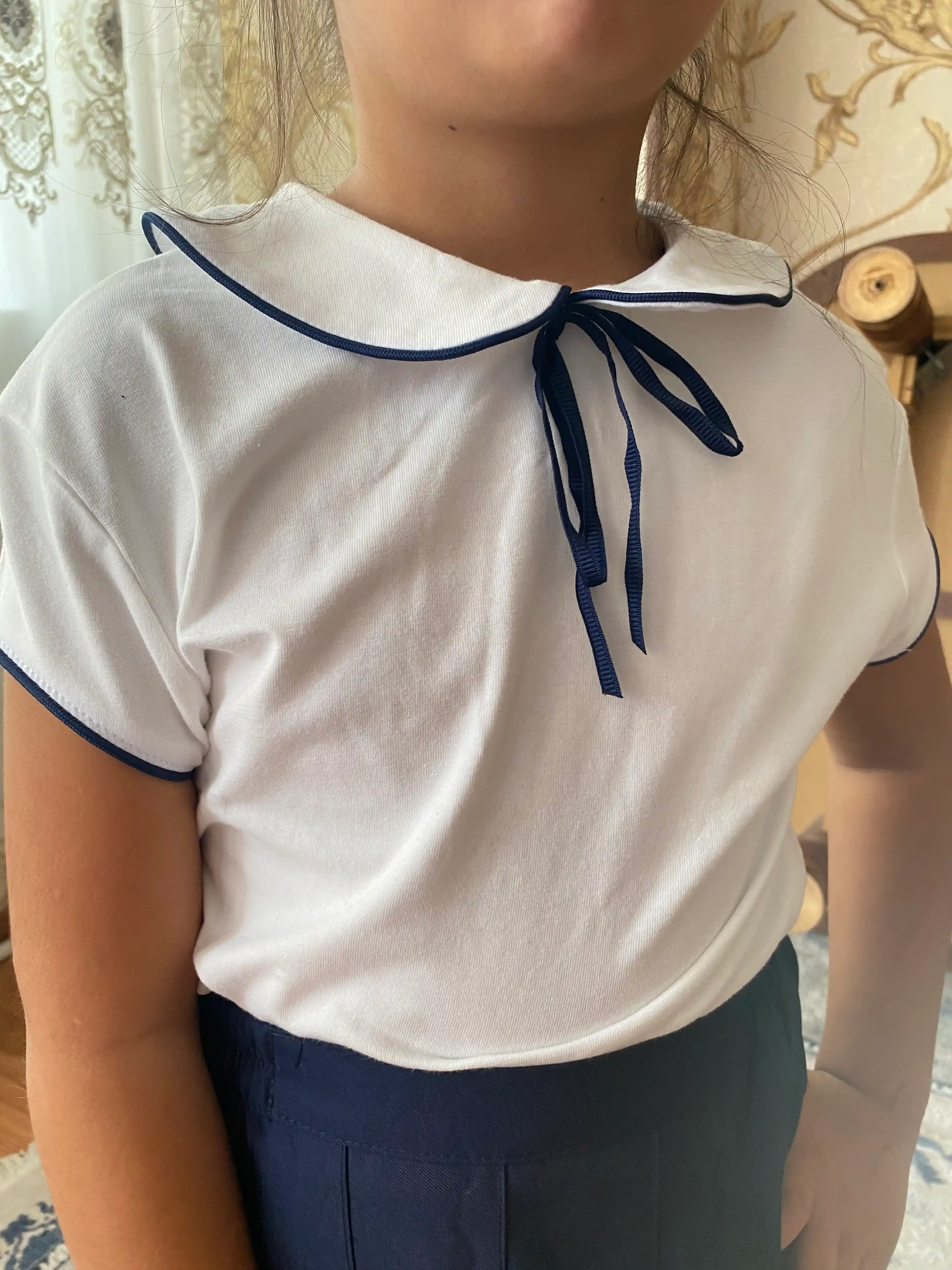 Школьная блузка для девочек, с коротким рукавом
