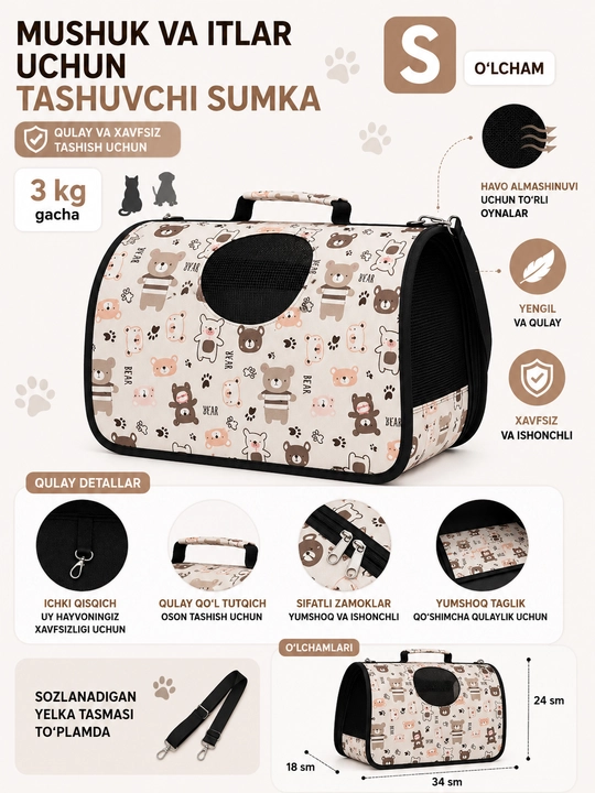 Mushuklar uchun qulay va zamonaviy tashuvchi sumka - ishonchli tanlov