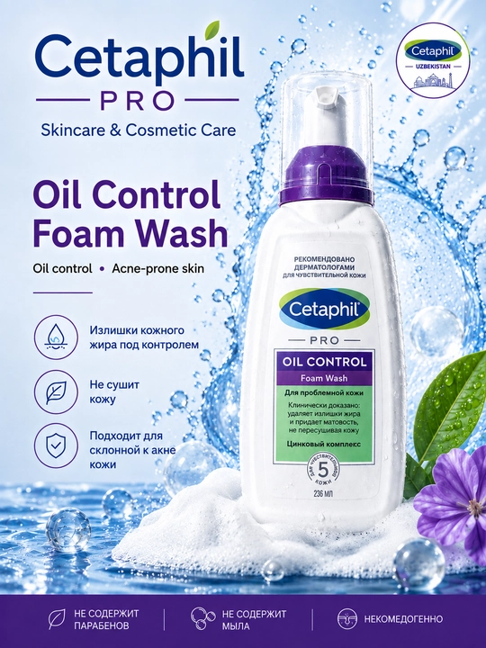 Cetaphil Pro Oil Control yuz yuvish ko‘pigi, 236 ml