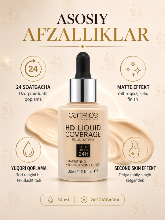 Тональный крем для лица Foundation Catrice HD, матирующий, 30 мл