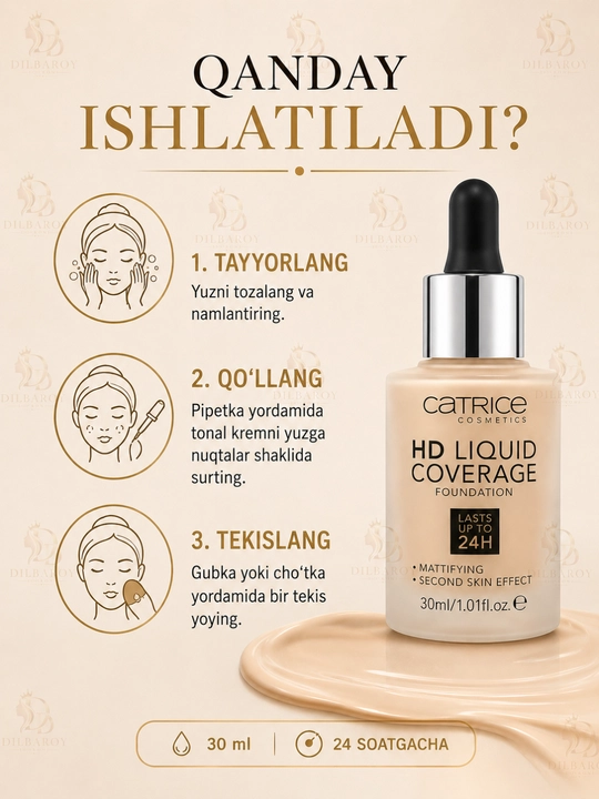 Тональный крем для лица Foundation Catrice HD, матирующий, 30 мл