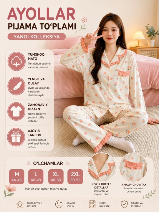 Pijama ayollar uchun, uy kiyimi, pijama to'plami, ayollar kiyimi