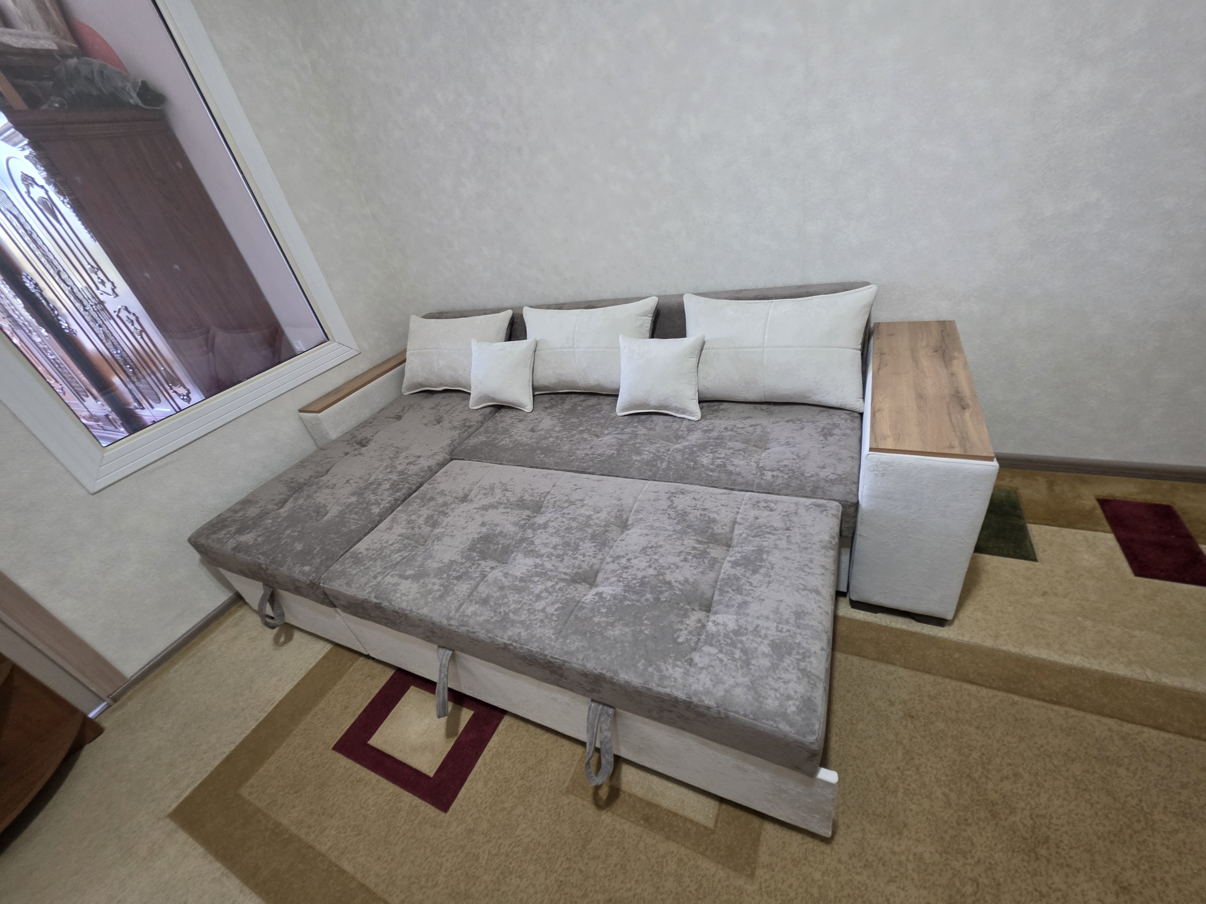 Yashikli yig‘ma burchakli divan, yumshoq divan, divan karavot Woodzone
