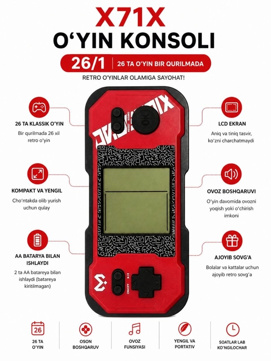 Portativ Retro Tetris "G‘isht o‘yini," 26 tasi 1 da - 
