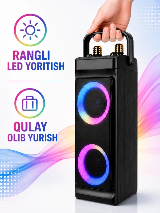 Колонка ZQS-4209 Super Bass с 2 беспроводными микрофонами, RGB-подсветкой и пультом