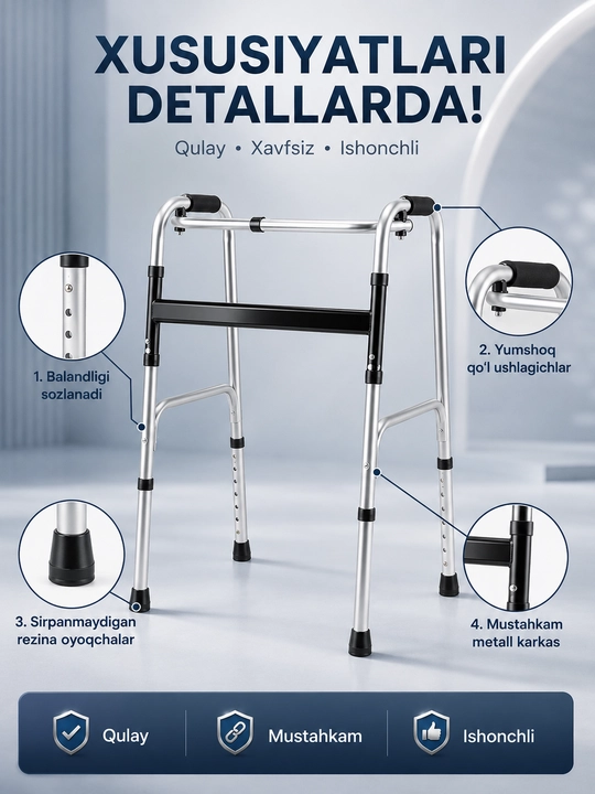 Xadenok kattalar va keksalar uchun, g‘ildirakli rollator, o‘rindiqli yurish tayanchi - 