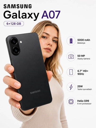Samsung Galaxy A07 smartfoni, 2 SIM, 6.7" 90Hz, 5000 mA·soat 25W, Helio G99, 50MP kamera - 