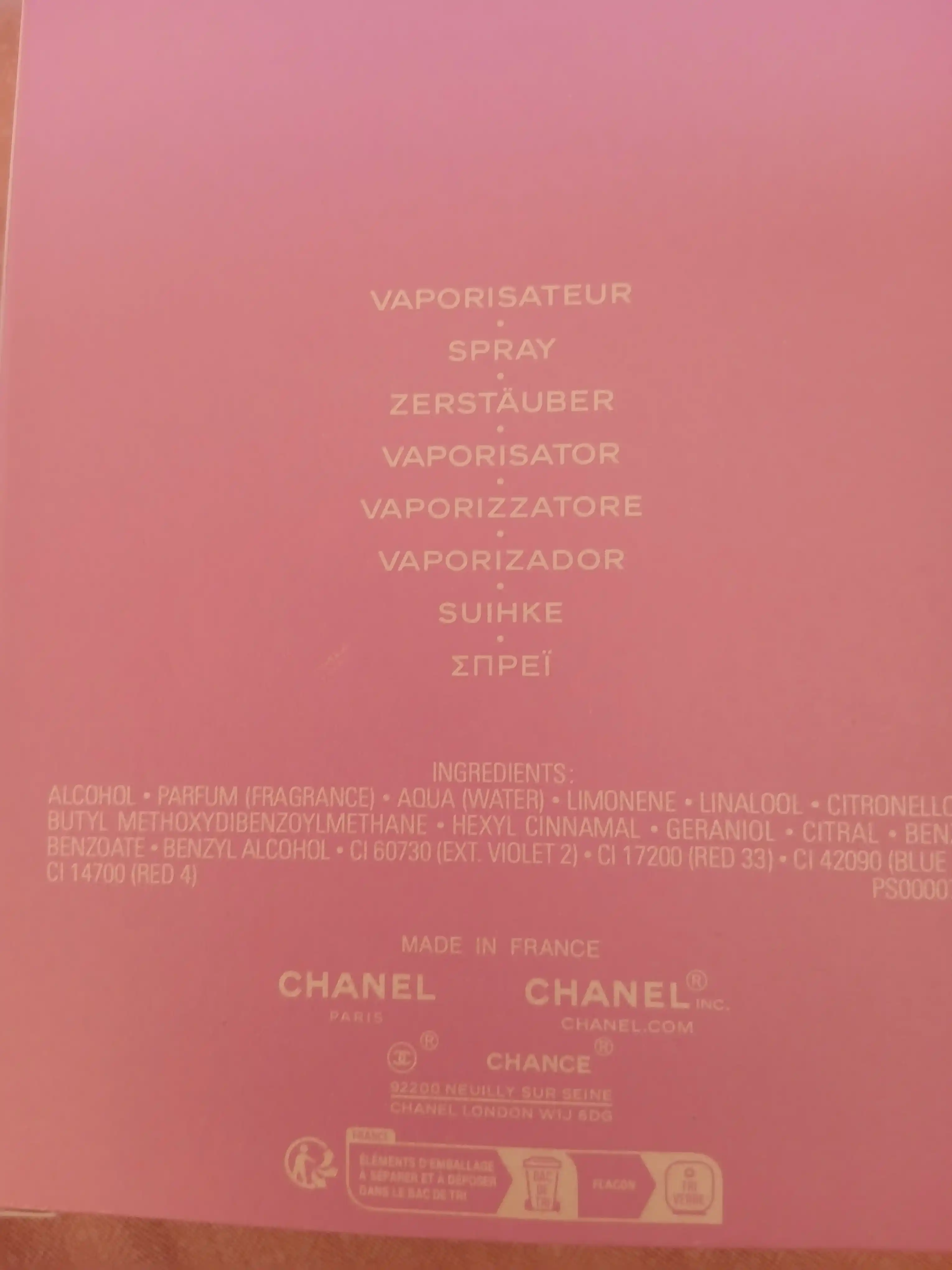 Chanel Chance Tendre ayollar uchun, Fransiya