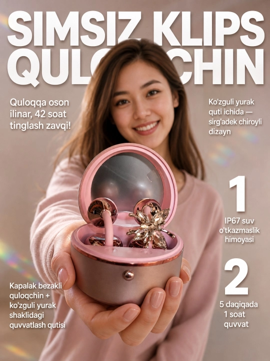 Ayollar uchun zamonaviy simsiz quloqchin-klipsilar, sirg‘a dizayni qulay Open Ear naushnik