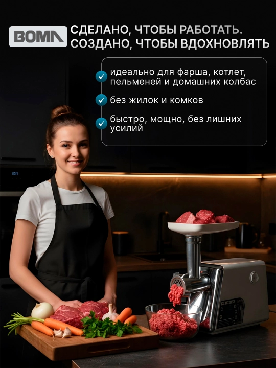 Мясорубка 4в1, BOMA электрическая 2600 Вт, реверс, насадка для колбас, (BM-387 и BM-384)