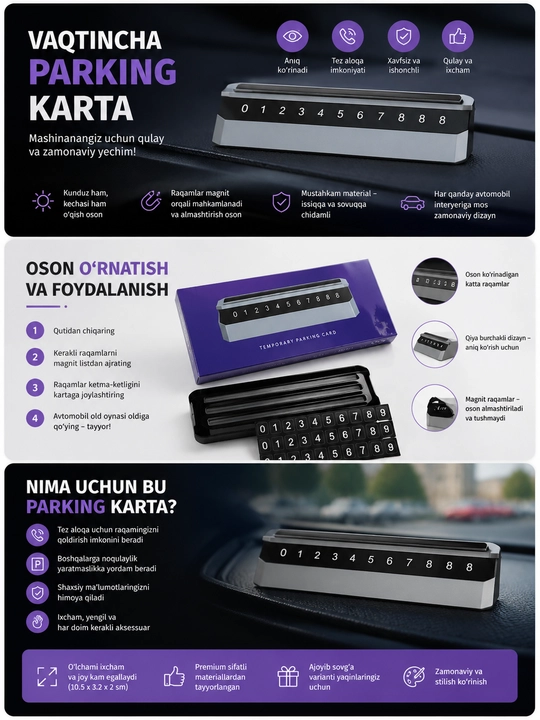 Avtovizit Avtomobil parkovka vizitkasi telefon raqamini uchun, raqamlari almashtiriladigan
