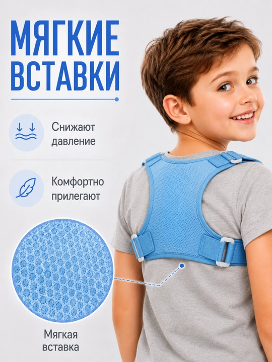 Корректор осанки детский регулируемый с мягкими вставками и дышащей сеткой