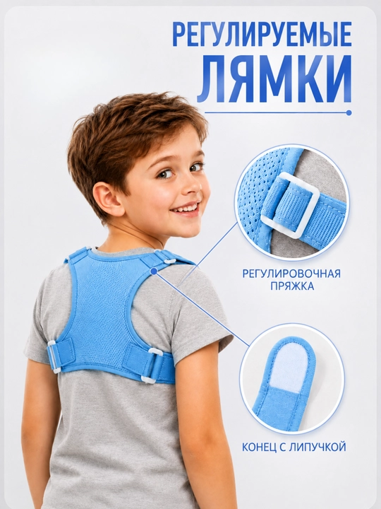 Корректор осанки детский регулируемый с мягкими вставками и дышащей сеткой