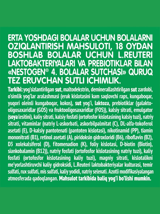 Bolalar uchun quruq sutli aralashma Nestogen 4, 600 g