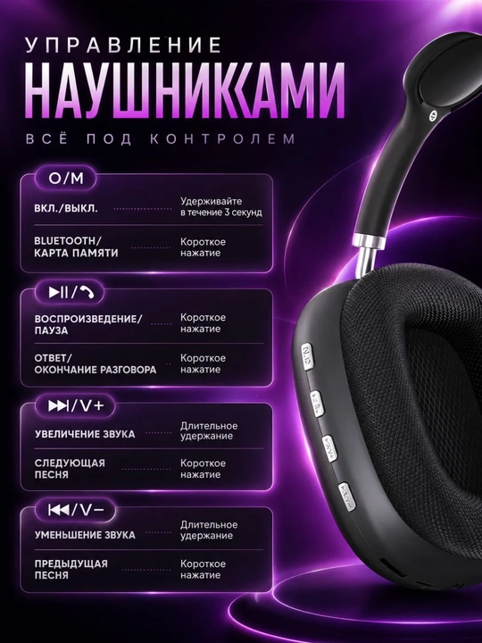 Simsiz Bluetooth quloqchinlar P9, mikrofonli, to'liq o'lchamli