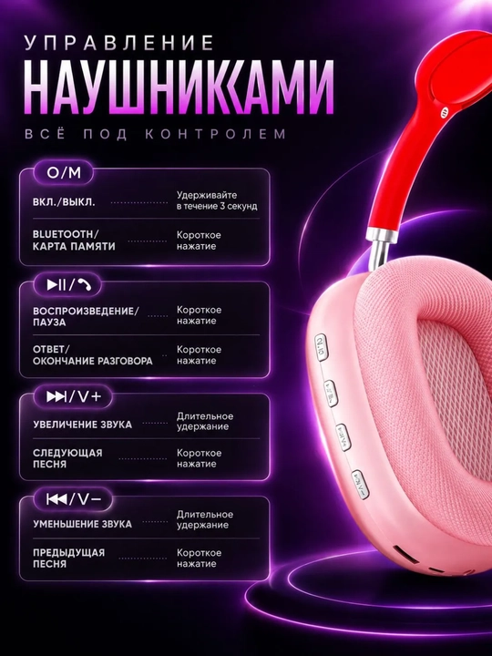 Simsiz Bluetooth quloqchinlar P9, mikrofonli, to'liq o'lchamli