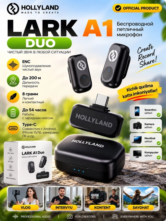 Hollyland LARK A1duo professional simsiz mikrofon type C - 