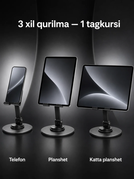 Telefon va planshet uchun metall stol tagligi, sozlanadigan ushlagich
