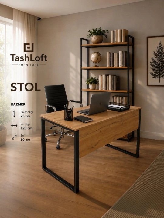 Loft uslubidagi yozuv stoli, kompyuter stoli, ofis uchun - 