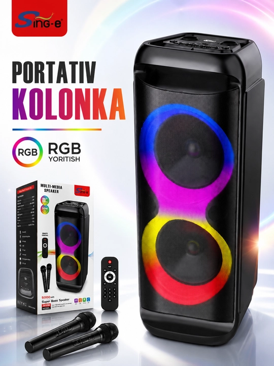 Караоке Bluetooth колонка Sing-e ZQS8288 8×2, 2 беспроводных микрофона, USB, TF, AUX
