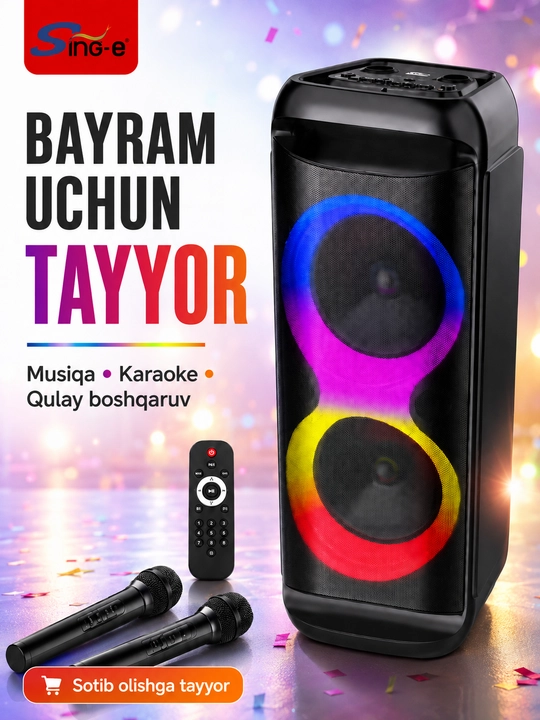 Караоке Bluetooth колонка Sing-e ZQS8288 8×2, 2 беспроводных микрофона, USB, TF, AUX