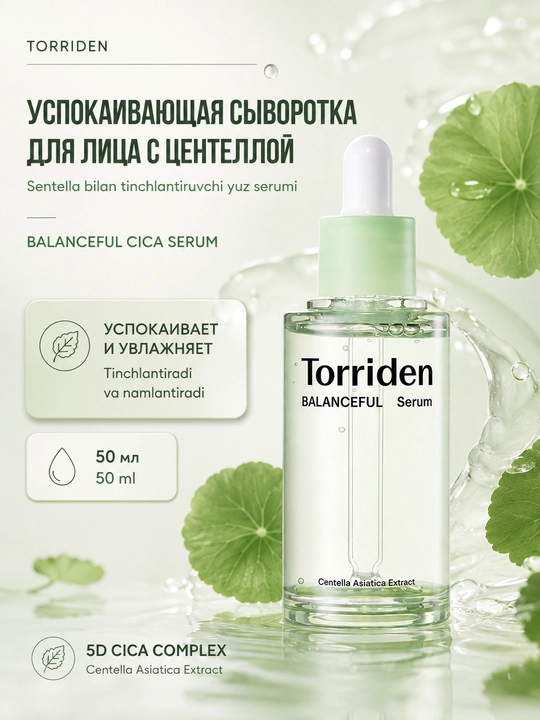 Успокаивающая сыворотка для лица с центеллой Torriden Balanceful Cica Serum - 