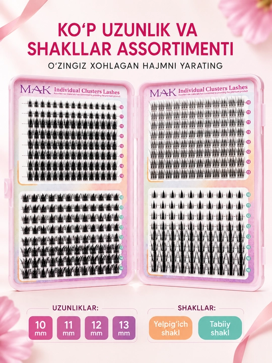 MAK DIY klasterli ulama kipriklar, tutamli kipriklar, individual kipriklar, 3D