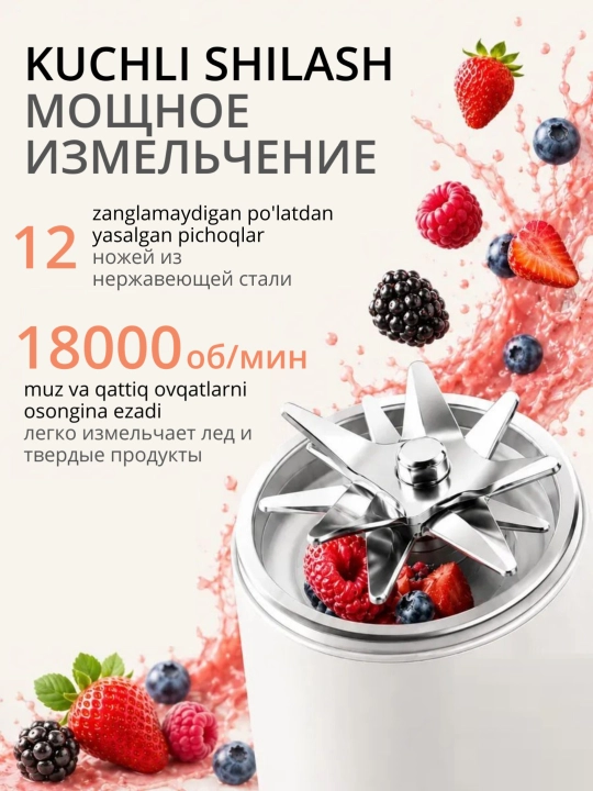 2 ta 1 da smuzi va kokteyllar uchun simsiz portativ blender, sheyker