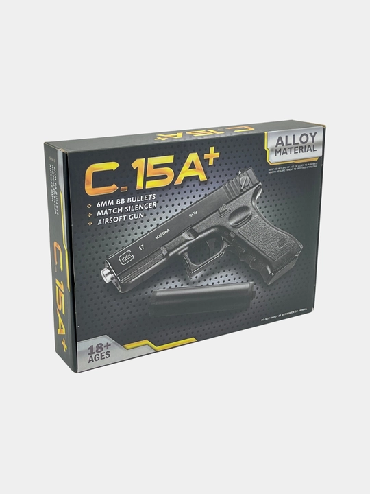 Glock metal pistolet glushitel bilan, 6mm sharikli o'yinchoq qurol