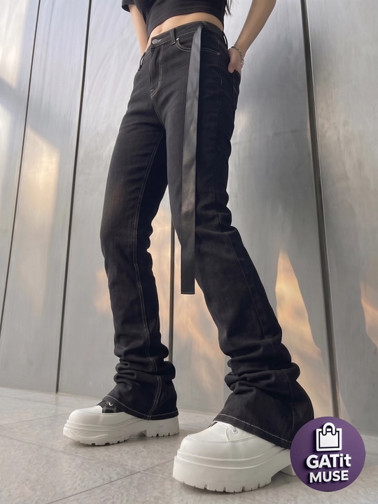 Ayollar Flared jinsi Y2K keng fason yuqori belli denim shim