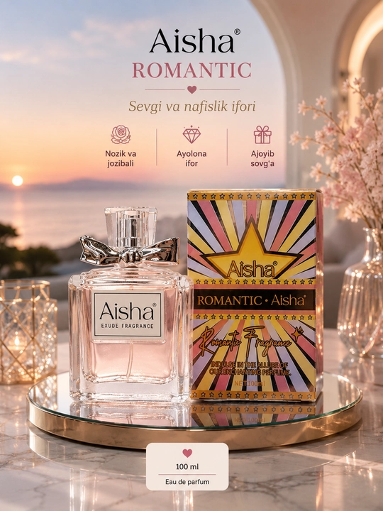 Aisha Romantic ayollar atiri, nafis gulli mevali, yoqimli va uzoq saqlanuvchi, 100 ml - 