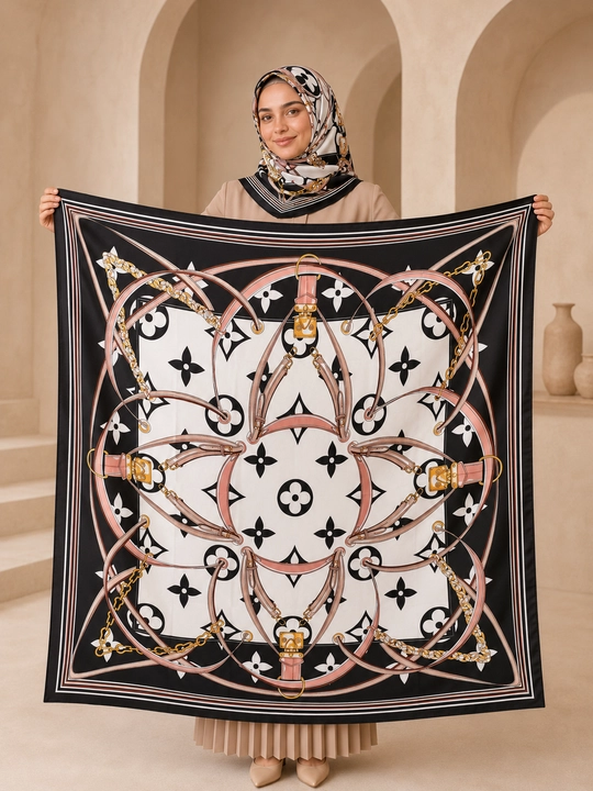 130×130 sm o‘lchamdagi ayollar atlas ro‘moli, bosh va hijob uchun katta ro‘mol, to‘rtburchak