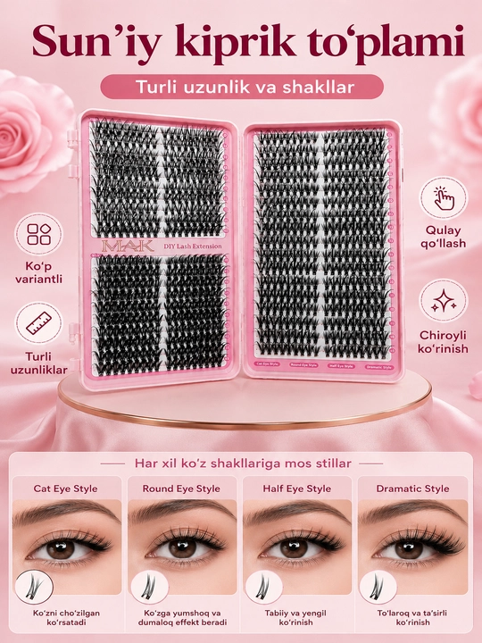 MAK DIY klasterli ulama kipriklar, tutamli kipriklar, individual kipriklar, 3D