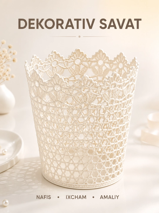 Dekorativ savat 2 xil o‘lcham, krujeva naqshli plastik organizer, uy uchun
