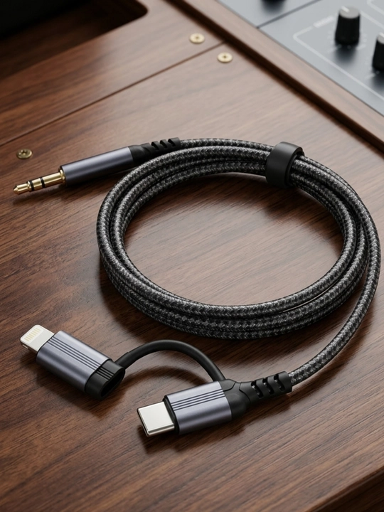 AUX kabel 3.5 mm – USB Type-C, Lightning adapterli