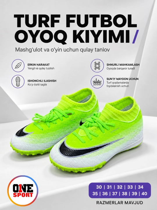 Детские футбольные бутсы, сороконожки, размеры 30–40 - 