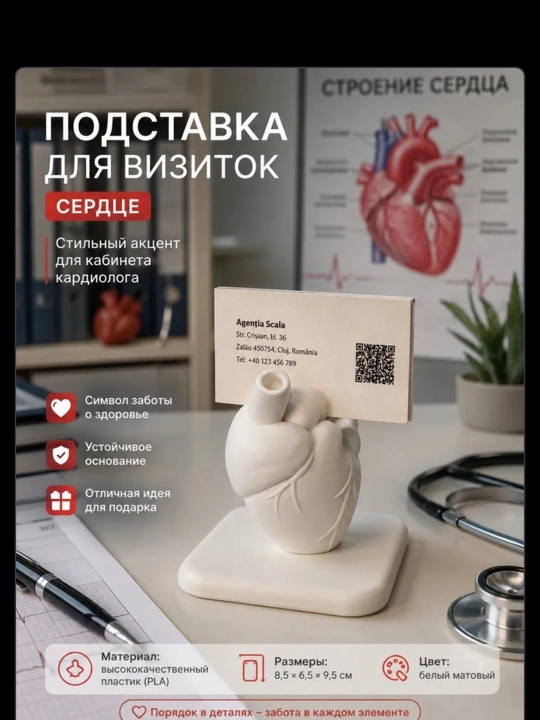 Shifokor uchun «Yurak» vizitka tagligi, 3D bosma - 