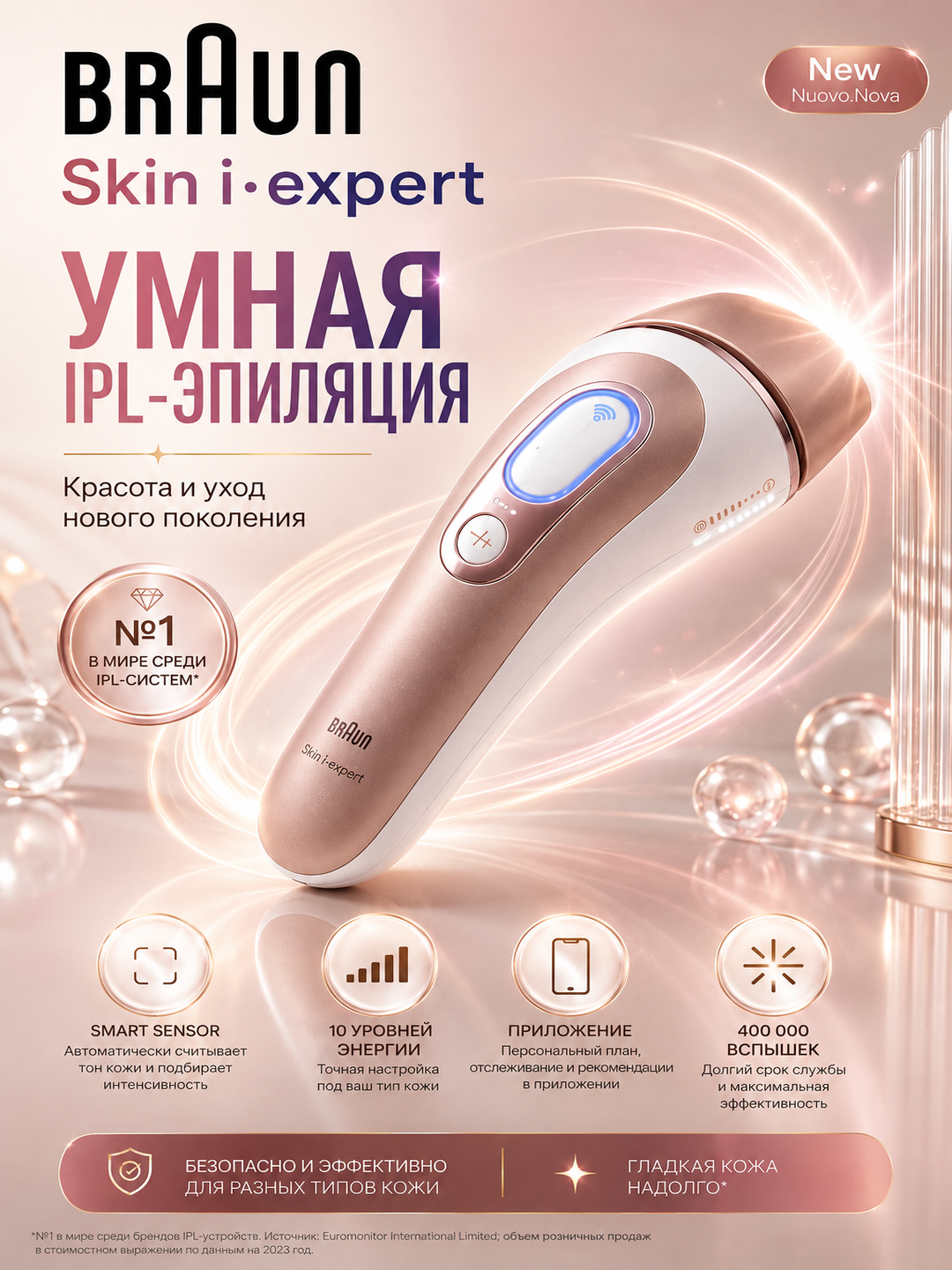 Braun Skin i·expert Smart IPL фотоэпилятор, автоадаптация к тону и датчик кожи, 10 уровней - 