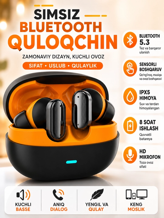 Беспроводные TWS наушники Bluetooth 5.3, IPX5, 4 цвета - 